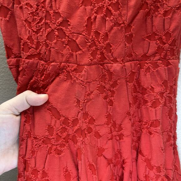 Free People Red Fit Flare Mini Boho Floral Burnout Embroidered Dress SZ XS - Picture 6 of 6